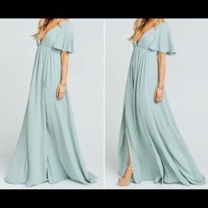 Show Me Your MuMu Silver Sage Faye Flutter Sleeve Bridesmaid Maxidress Dress